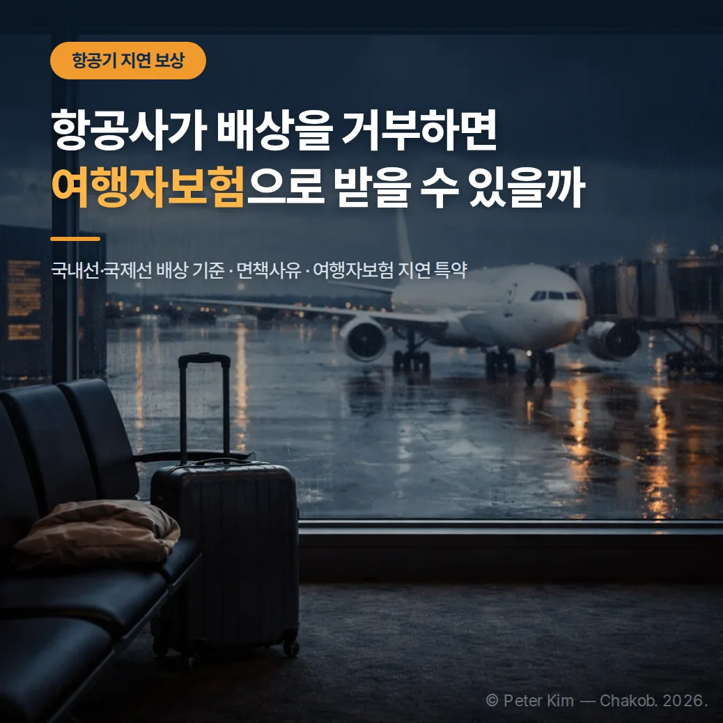 항공기 지연 보상 — 항공사 배상 기준과 여행자보험 지연 특약을 다룬 커버 이미지