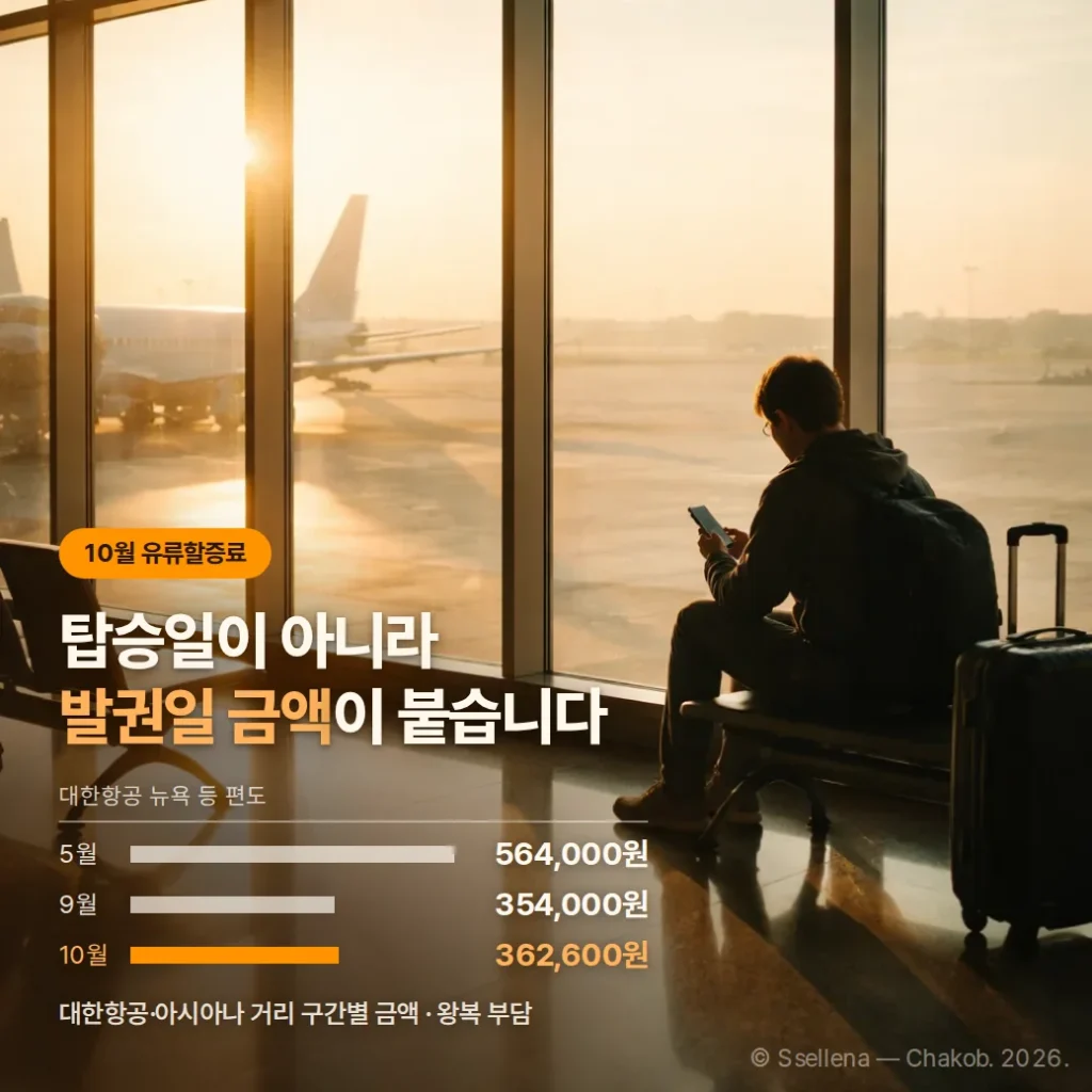 2026년 10월 유류할증료 항공사별 금액과 발권 기준