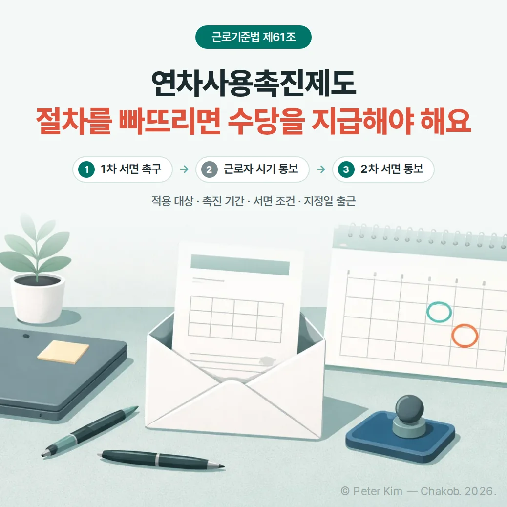 연차사용촉진제도의 1차 촉구와 2차 통보 흐름을 요약한 커버 이미지