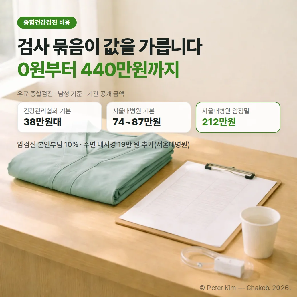 아침 창빛이 드는 검진센터 접수대 위에 개어 둔 연두색 검진복과 빈 문진표 클립보드, 종이컵