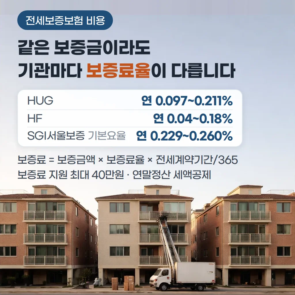 전세보증보험 비용, HUG·HF·SGI 보증료율과 지원금 정리