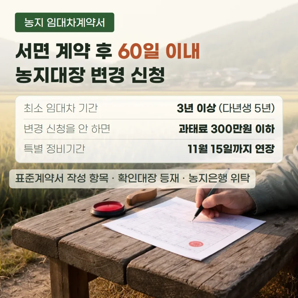 농지 임대차계약서 작성방법과 농지대장 변경 신청, 60일 이내 확인할 점