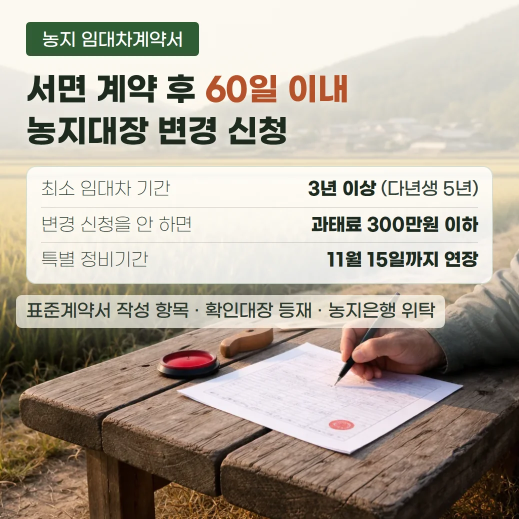 농지 임대차계약서 작성방법과 농지대장 변경 신청, 60일 이내 확인할 점