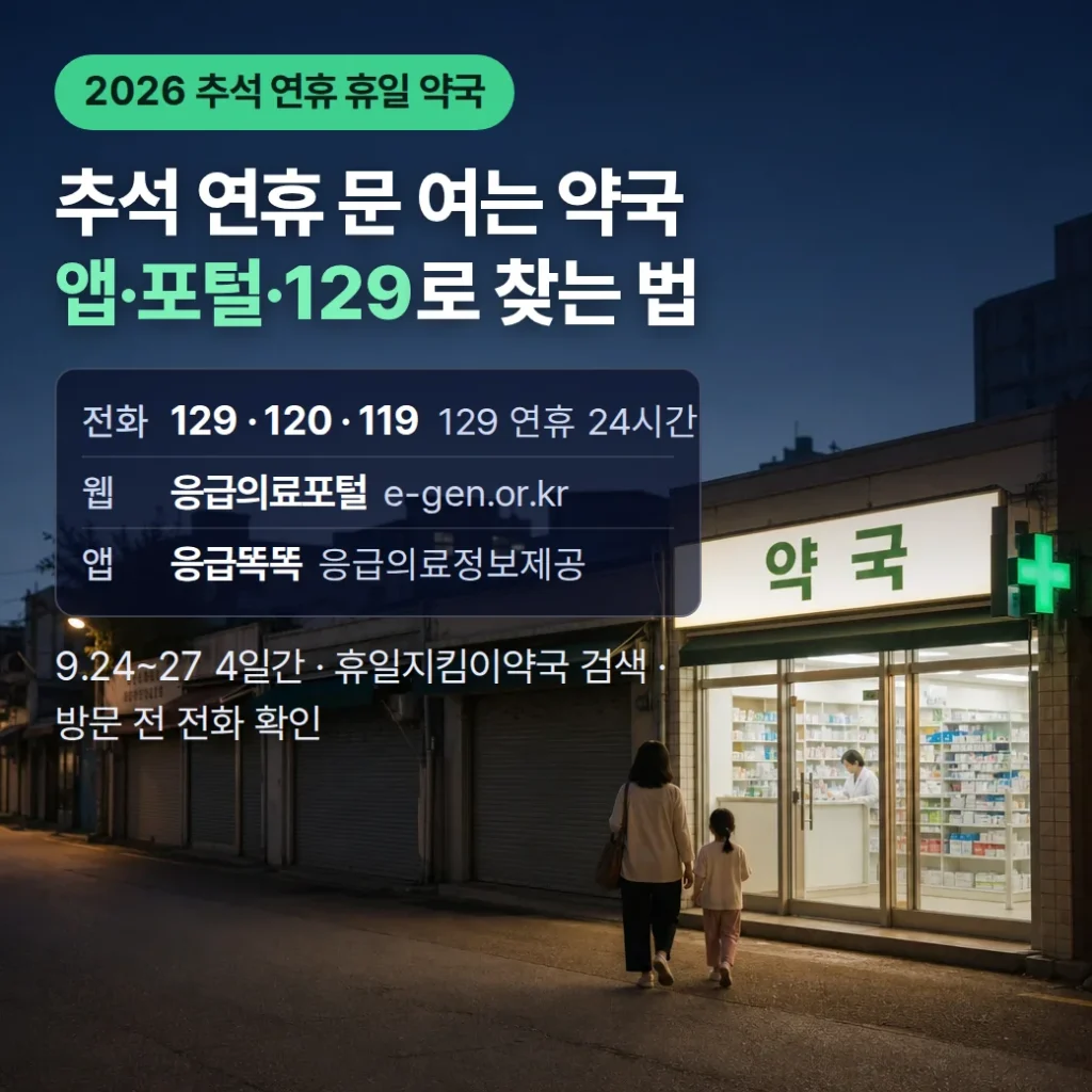2026 추석 연휴 휴일 약국 검색·운영시간 확인 방법