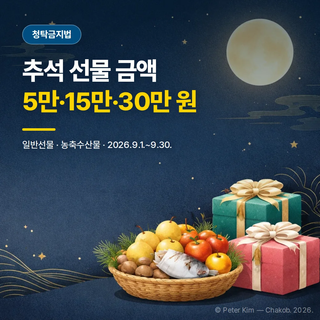 2026 추석 청탁금지법 선물 금액, 5만·15만·30만 원 정리