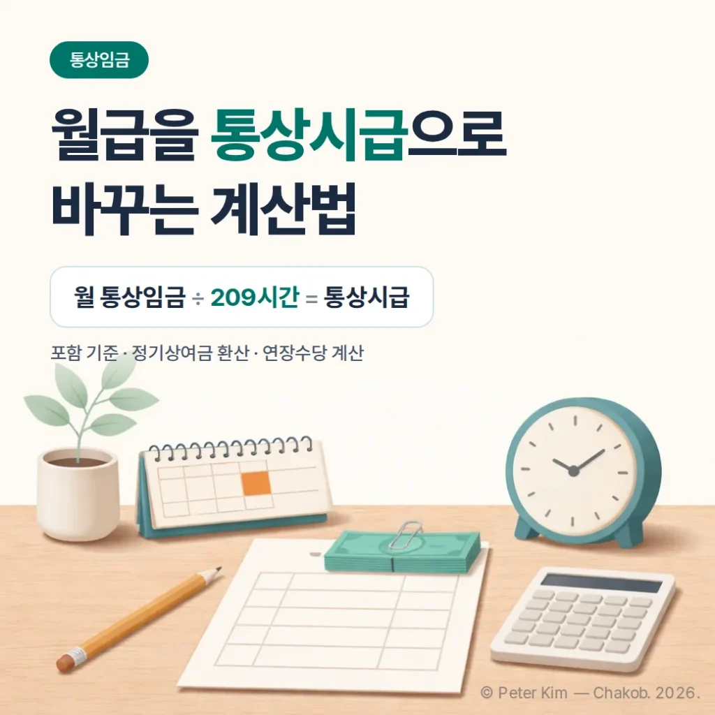 통상임금 계산법 정리 — 209시간 기준 시급, 176시간이면 달라지는 이유