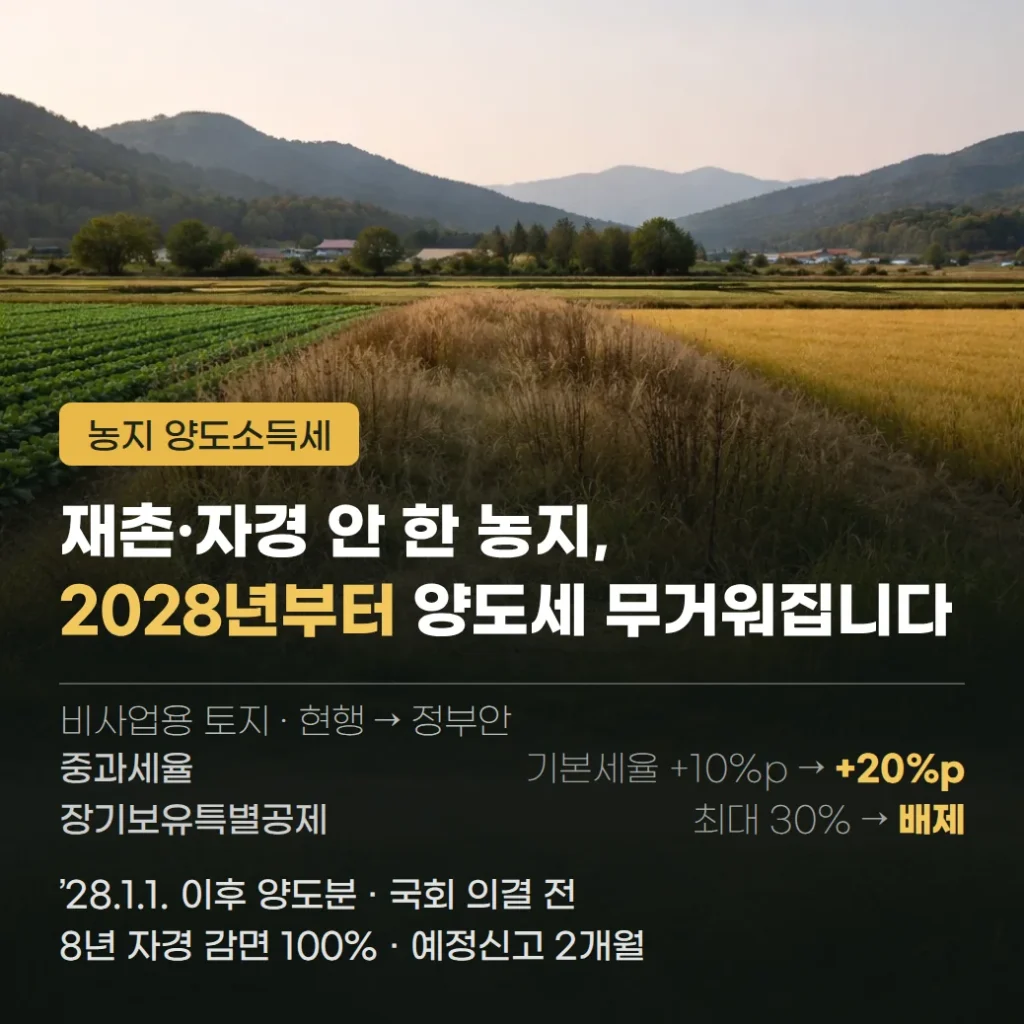 농지 양도소득세 계산, 비사업용 토지 중과와 8년 자경 감면 조건