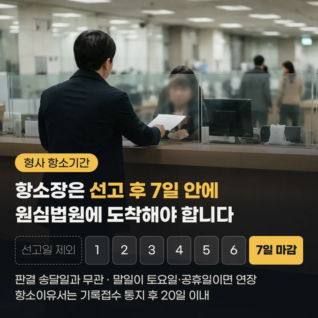 형사 항소기간 7일, 선고일 제외한 항소장 제출 기준