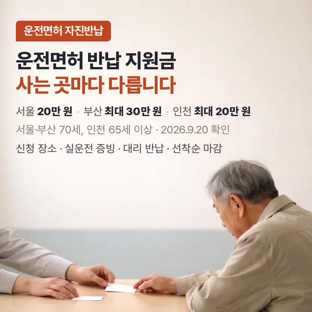 2026 운전면허 반납 지원금, 지역별 금액·신청 절차